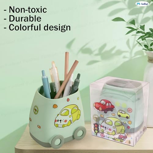 FunBlast Pen Stand for Study Table, Car Stationary Organizer with Kawaii Stickers, Pen Stand for Kids & Girls, Desk Organizer, Birthday Return Gifts for Kids (Sea Green) - Image 2