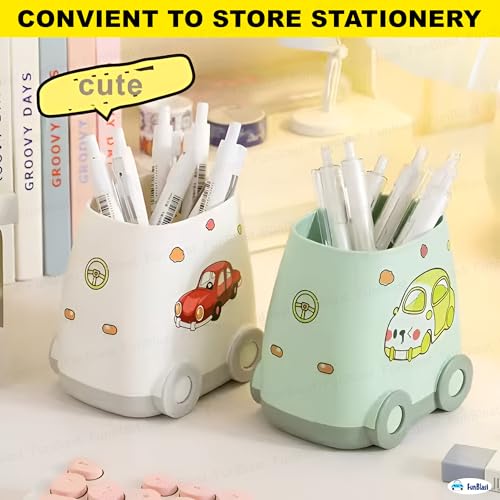 FunBlast Pen Stand for Study Table, Car Stationary Organizer with Kawaii Stickers, Pen Stand for Kids & Girls, Desk Organizer, Birthday Return Gifts for Kids (Sea Green) - Image 4