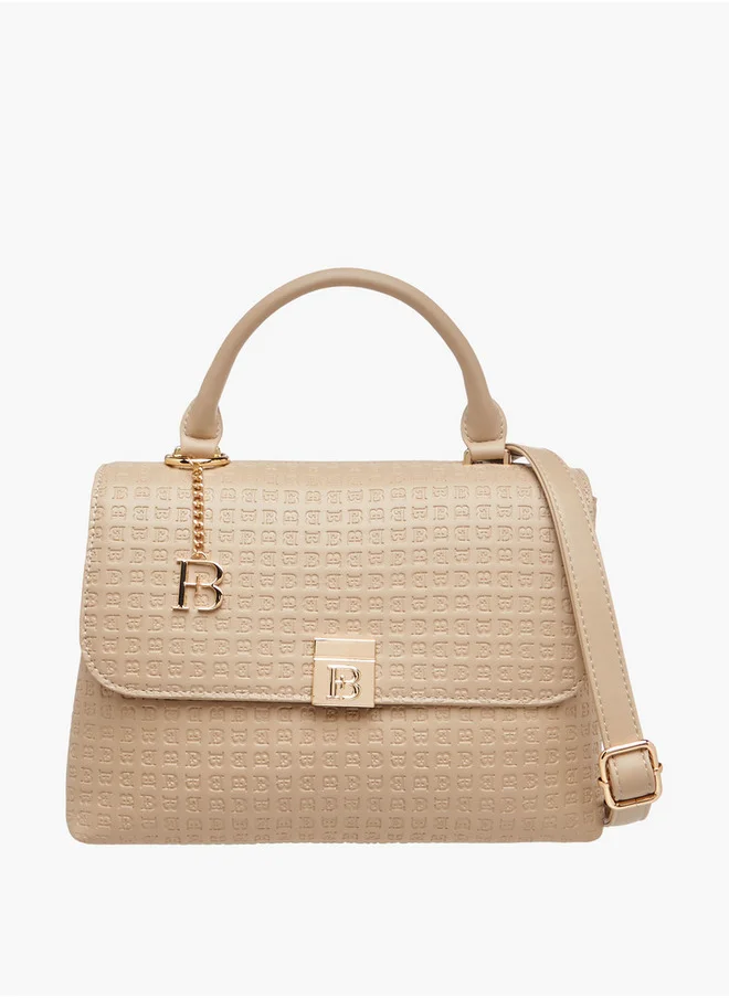 Flora Bella By Shoexpress Women's Monogram Embossed Satchel Bag with Flap Closure and Detachable Strap