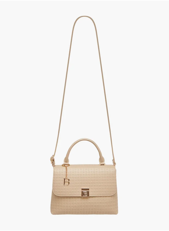 Flora Bella By Shoexpress Women's Monogram Embossed Satchel Bag with Flap Closure and Detachable Strap