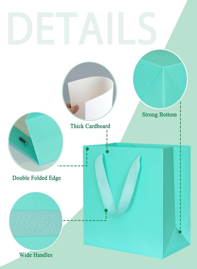 KEYYOOMY Teal Blue Gift Bags with Handles Wide Bottom Gift Bags Medium Size with Tissue Paper Party Favor Bag Goodie Bag (10CT, 8x8x4 In, Teal Blue - Image 3