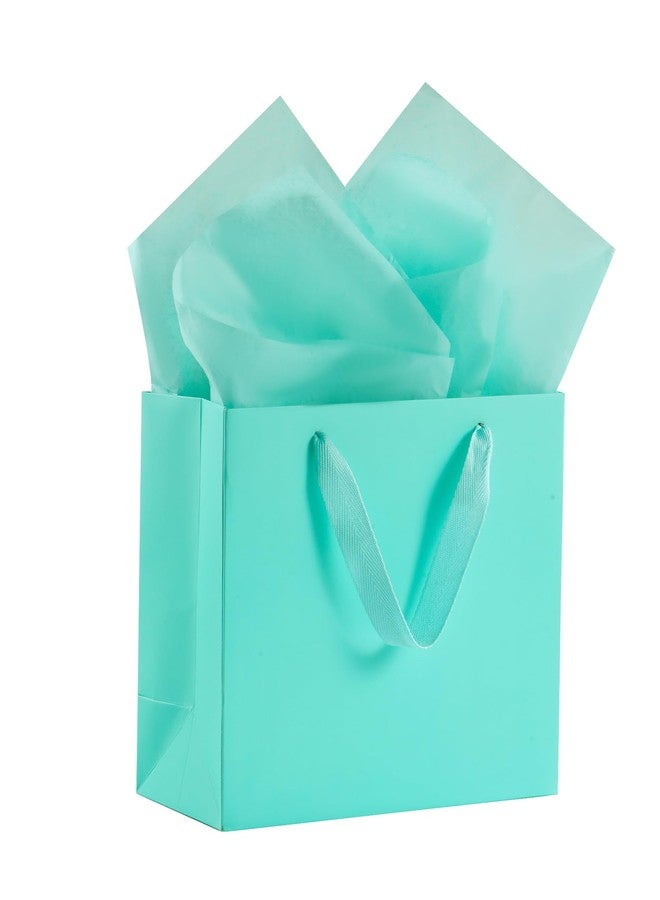 KEYYOOMY Teal Blue Gift Bags with Handles Wide Bottom Gift Bags Medium Size with Tissue Paper Party Favor Bag Goodie Bag (10CT, 8x8x4 In, Teal Blue - Image 1