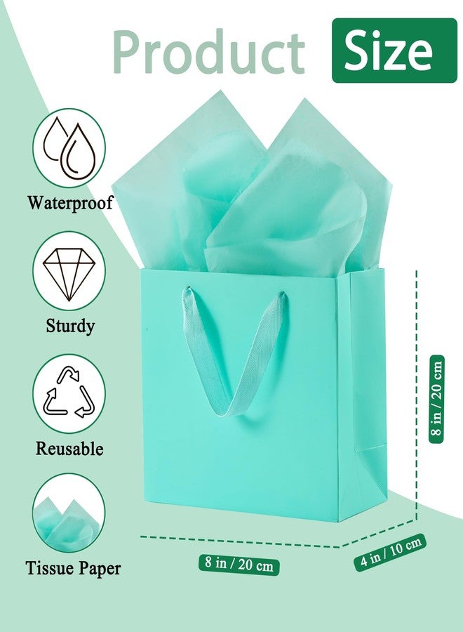 KEYYOOMY Teal Blue Gift Bags with Handles Wide Bottom Gift Bags Medium Size with Tissue Paper Party Favor Bag Goodie Bag (10CT, 8x8x4 In, Teal Blue - Image 2