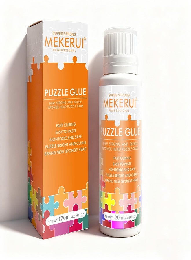 MEKERUI Puzzle Glue with Built-in Sponge Applicator – Clear Jigsaw Puzzle Glue for Preserving, Sealing & Framing Finished Puzzles, Dries Clear, Strong Hold, No Streaks – 120ml - Image 1