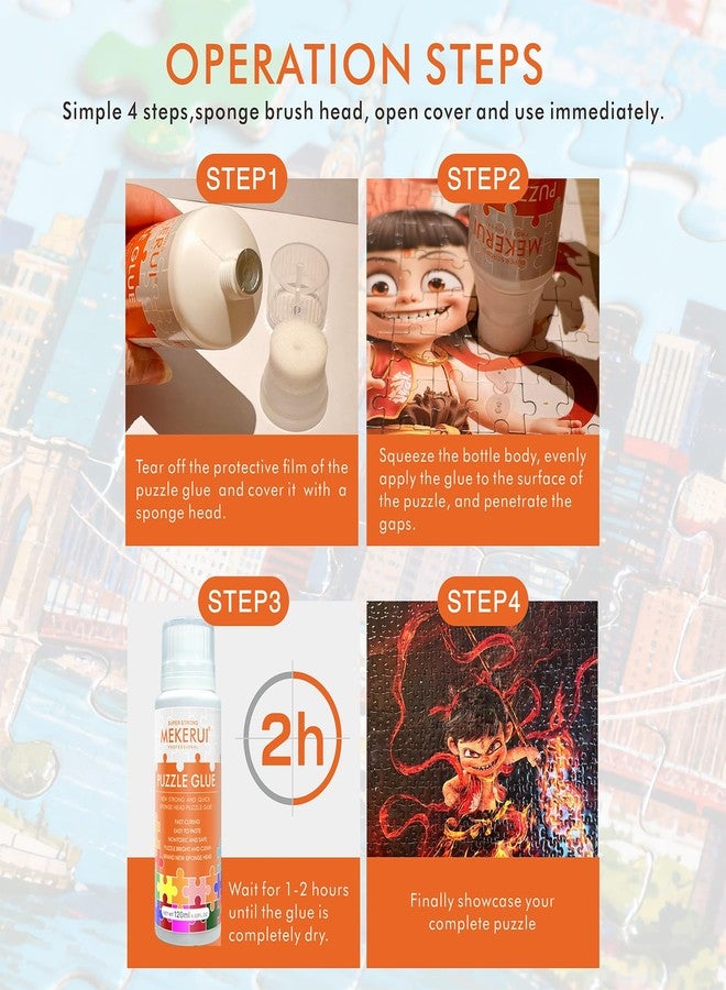 MEKERUI Puzzle Glue with Built-in Sponge Applicator – Clear Jigsaw Puzzle Glue for Preserving, Sealing & Framing Finished Puzzles, Dries Clear, Strong Hold, No Streaks – 120ml - Image 5