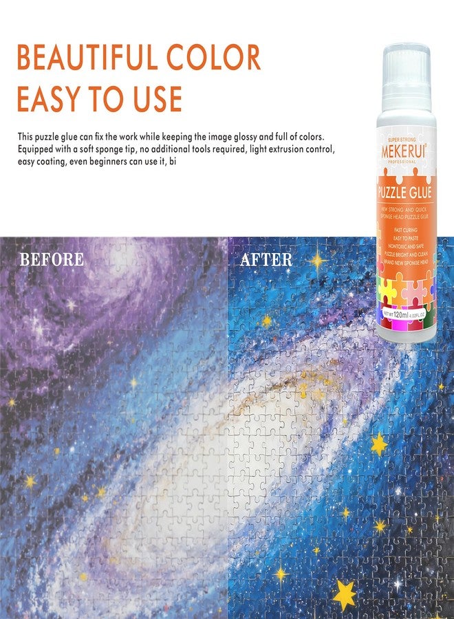 MEKERUI Puzzle Glue with Built-in Sponge Applicator – Clear Jigsaw Puzzle Glue for Preserving, Sealing & Framing Finished Puzzles, Dries Clear, Strong Hold, No Streaks – 120ml - Image 3