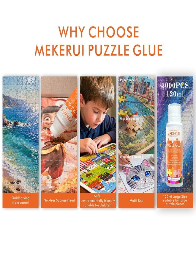 MEKERUI Puzzle Glue with Built-in Sponge Applicator – Clear Jigsaw Puzzle Glue for Preserving, Sealing & Framing Finished Puzzles, Dries Clear, Strong Hold, No Streaks – 120ml - Image 2