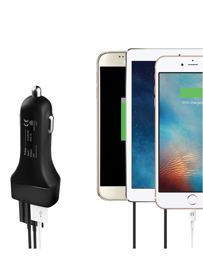 PROMATE Ultra-Fast Universal Car Charger With 3 USB Ports Black - Image 4