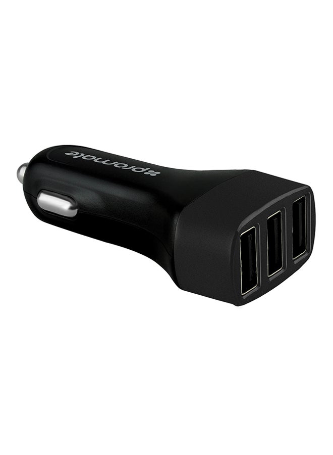 PROMATE Ultra-Fast Universal Car Charger With 3 USB Ports Black - Image 1