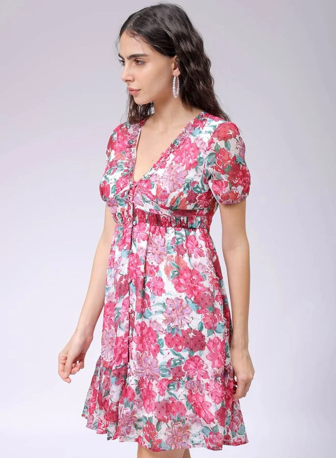 Freehand Women Fit and Flared Casual Floral Print Ruffle Dress