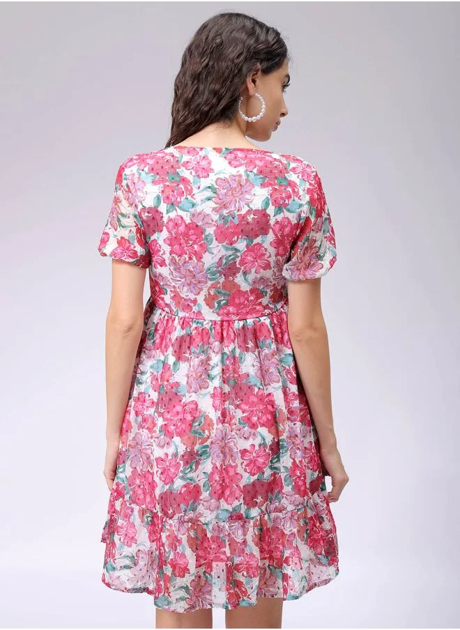 Freehand Women Fit and Flared Casual Floral Print Ruffle Dress