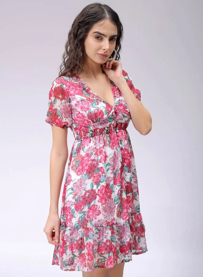 Freehand Women Fit and Flared Casual Floral Print Ruffle Dress