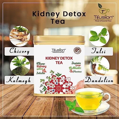 Tifusion Kidney Detox Tea with Dandelion Root Amp Chicory Kalmegh Green Tea Tulsi Detox Improves Digestive Health Anti Inflammatory and Anti Oxidant Rich Herbal 100 Gms, 50 Serving Cups - Image 2