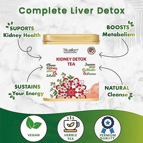 Tifusion Kidney Detox Tea with Dandelion Root Amp Chicory Kalmegh Green Tea Tulsi Detox Improves Digestive Health Anti Inflammatory and Anti Oxidant Rich Herbal 100 Gms, 50 Serving Cups - Image 3