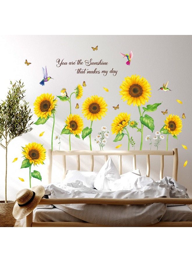 Decowall Ds98062 Sunflowers With Butterflies Wall Decals Stickers Room Décor Bedroom Living Art Removable Butterfly Home Decal Flower Inspirational Mural Decorations Diy Baby Garden Sunshine - Image 2