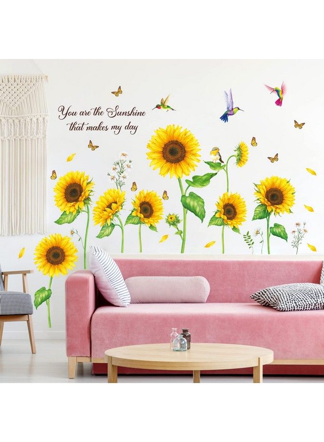 Decowall Ds98062 Sunflowers With Butterflies Wall Decals Stickers Room Décor Bedroom Living Art Removable Butterfly Home Decal Flower Inspirational Mural Decorations Diy Baby Garden Sunshine - Image 4