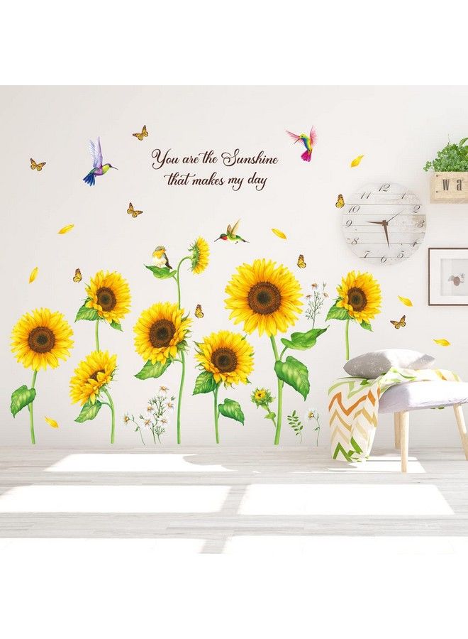 Decowall Ds98062 Sunflowers With Butterflies Wall Decals Stickers Room Décor Bedroom Living Art Removable Butterfly Home Decal Flower Inspirational Mural Decorations Diy Baby Garden Sunshine - Image 3