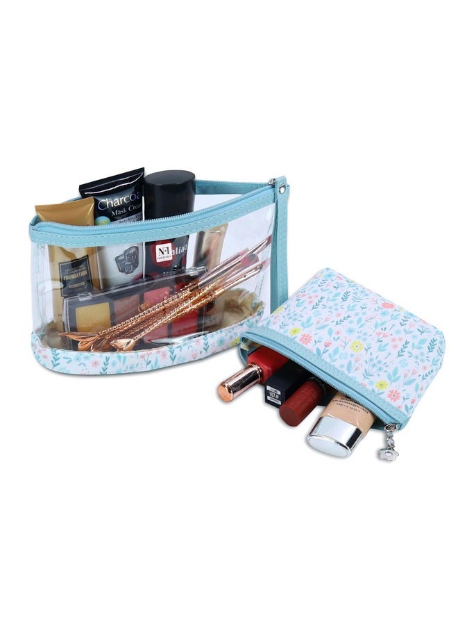 NFI essentials NFI essentials Set of 2 Flower Print Cosmetic Pouch Makeup Pouch Travel Organizer Toiletry Bag for Women Zippered Pouch Set with Handle, Large & Medium  - Image 2