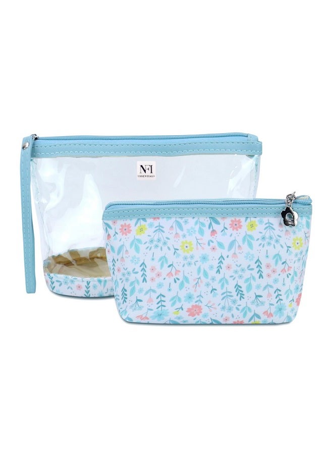 NFI essentials NFI essentials Set of 2 Flower Print Cosmetic Pouch Makeup Pouch Travel Organizer Toiletry Bag for Women Zippered Pouch Set with Handle, Large & Medium  - Image 1