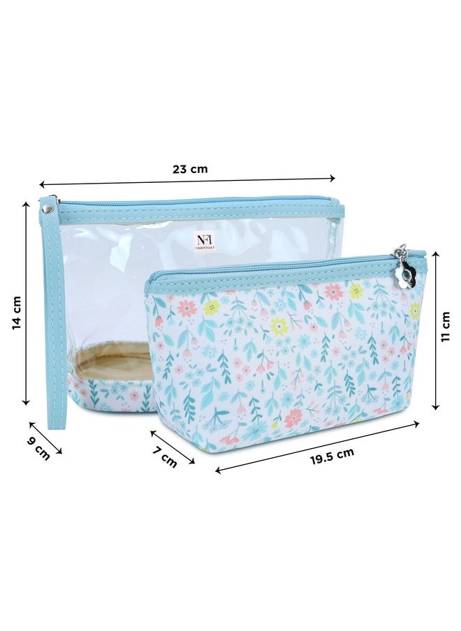 NFI essentials NFI essentials Set of 2 Flower Print Cosmetic Pouch Makeup Pouch Travel Organizer Toiletry Bag for Women Zippered Pouch Set with Handle, Large & Medium  - Image 4