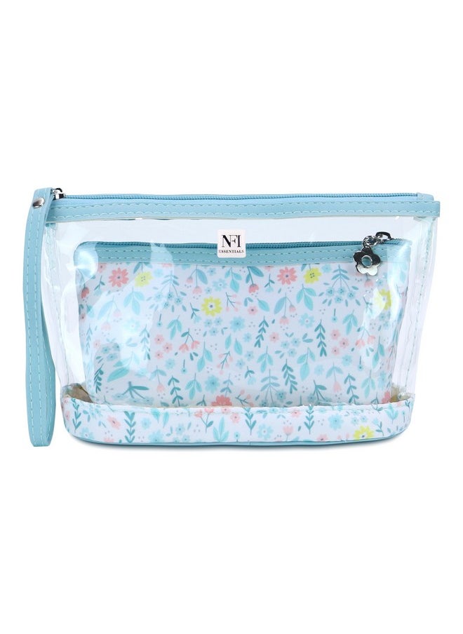 NFI essentials NFI essentials Set of 2 Flower Print Cosmetic Pouch Makeup Pouch Travel Organizer Toiletry Bag for Women Zippered Pouch Set with Handle, Large & Medium  - Image 3
