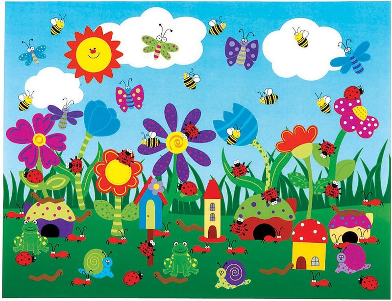Fun Express Flower Garden Sticker Scene - 12 Backgrounds and 12 Repositionable Sticker Sheets for Spring Activities - Image 1