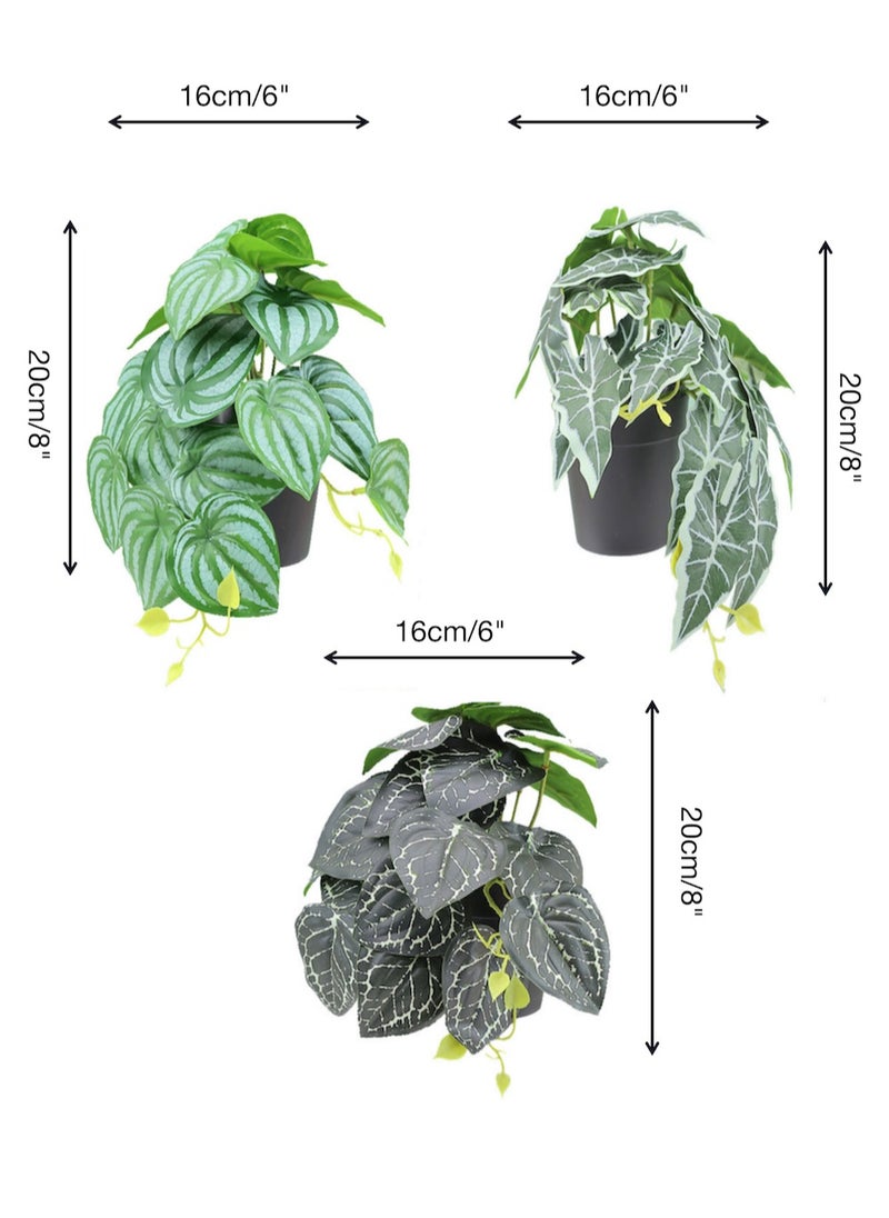 YASMINARA 3-Pack Potted Green Plants Set- Triple Mini Artificial Plants Combo with Ivy, Pepper Leaves, and Water Melon Leaves-Home Office Bookshelf Botanical Greenery Decor  - Image 3