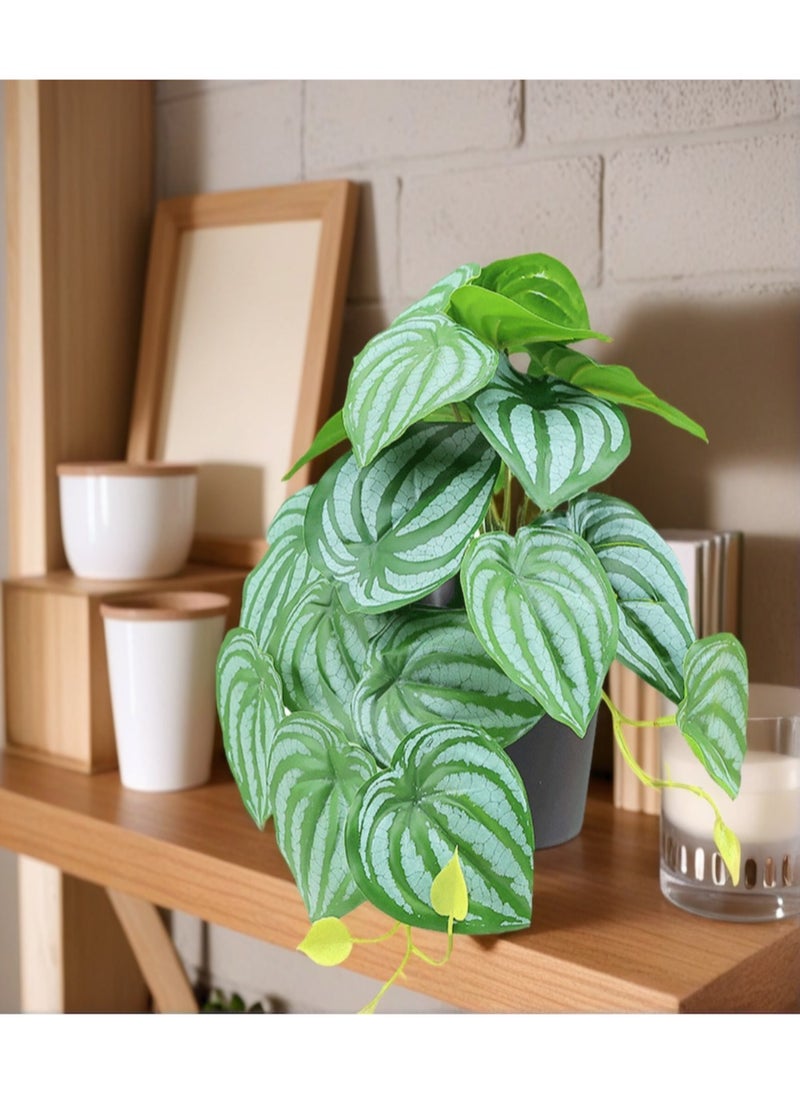 YASMINARA 3-Pack Potted Green Plants Set- Triple Mini Artificial Plants Combo with Ivy, Pepper Leaves, and Water Melon Leaves-Home Office Bookshelf Botanical Greenery Decor  - Image 4