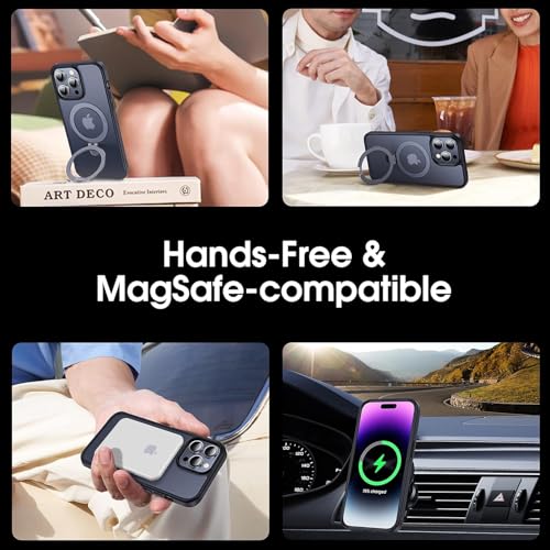 CASEKOO Designed for iPhone 15 Pro Case with Magnetic Invisible Stand [Military Drop Protection] [Compatible with MagSafe] Shockproof Slim Translucent Matte Pro Case 6.1 Inch, Black - Image 4