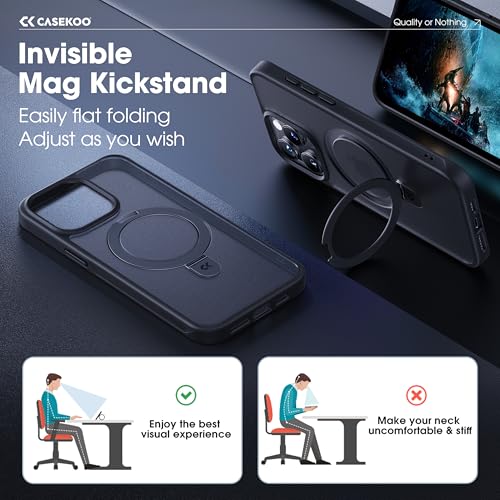 CASEKOO Designed for iPhone 15 Pro Case with Magnetic Invisible Stand [Military Drop Protection] [Compatible with MagSafe] Shockproof Slim Translucent Matte Pro Case 6.1 Inch, Black - Image 3