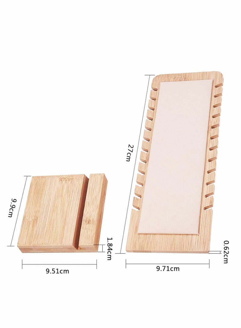 KASTWAVE Necklace Jewelry Display Stand, 12 Slots Lightweight Wooden Necklace Display Holder with Leather Soft Mat - Image 4