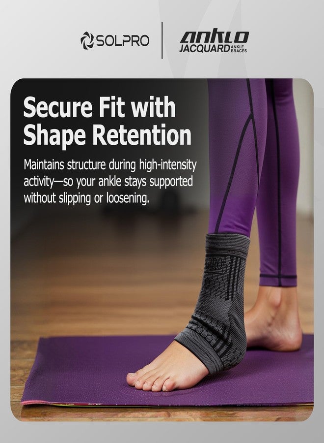 Solpro Anklo Jacquard Ankle Braces for Men & Women | Joint Stabiliser for All Sports, Gym & Rehab Workouts | Joint Pain Relief for Active Lifestyle Injury Recovery & Arthritis (Black/Dark Grey) - Image 2