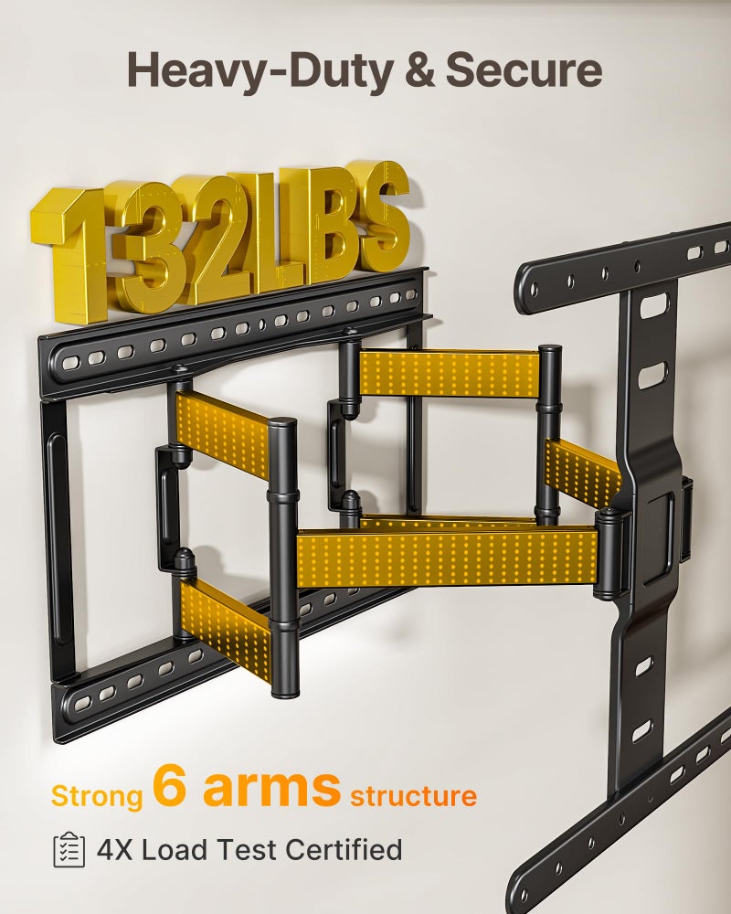 monTEK 1.1" Ultra Slim TV Wall Mount for 37-75 Inch TVs, 132lbs Heavy Duty, 4X Weight Tested, Full Motion Articulating Bracket, Max VESA 400x400mm, Fits 16/18" Studs - Image 4