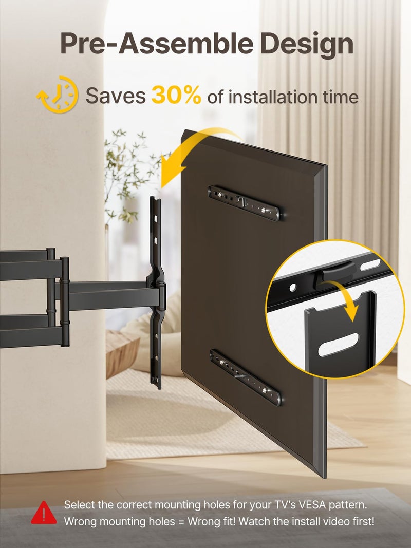 monTEK 1.1" Ultra Slim TV Wall Mount for 37-75 Inch TVs, 132lbs Heavy Duty, 4X Weight Tested, Full Motion Articulating Bracket, Max VESA 400x400mm, Fits 16/18" Studs - Image 5