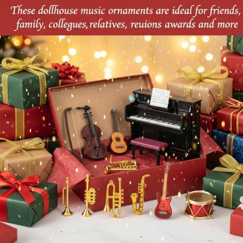 JOINPAYA 12 Pcs Dollhouse Musical Instruments Decorations 112 Scale Miniature Violin Piano Trumpet Saxophone Electric Guitar Drum Tiny Christmas Instruments Set - Image 5