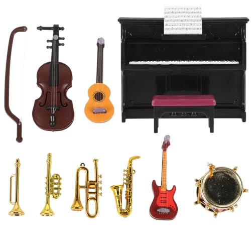 JOINPAYA 12 Pcs Dollhouse Musical Instruments Decorations 112 Scale Miniature Violin Piano Trumpet Saxophone Electric Guitar Drum Tiny Christmas Instruments Set - Image 1