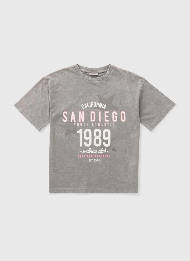ماتلان Girls Grey Acid Wash San Diego T-Shirt
