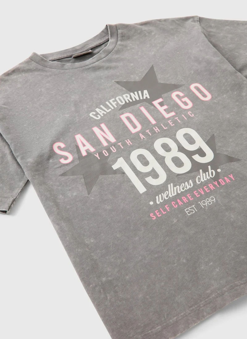 ماتلان Girls Grey Acid Wash San Diego T-Shirt