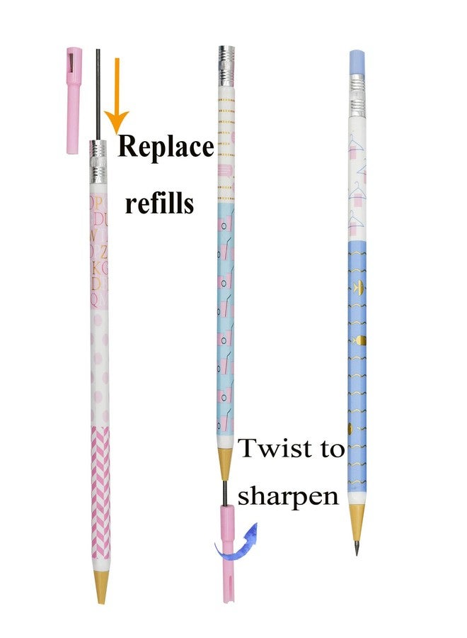 Lopenle mechanical pencils (wood like) 12-Pack Wood-Imitating Automatic Pencils 2.0mm, 2B Lead, with Built-in Sharpener (6 Assorted Colors) + 12 Extra Refill Leads - Image 5