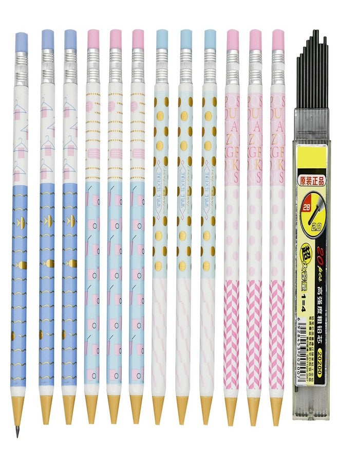 Lopenle mechanical pencils (wood like) 12-Pack Wood-Imitating Automatic Pencils 2.0mm, 2B Lead, with Built-in Sharpener (6 Assorted Colors) + 12 Extra Refill Leads - Image 1
