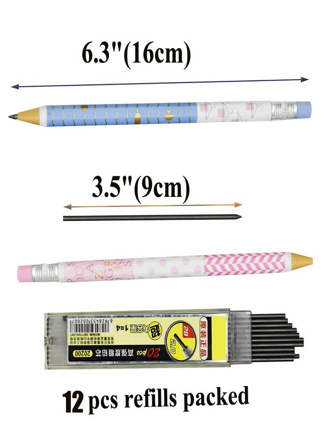Lopenle mechanical pencils (wood like) 12-Pack Wood-Imitating Automatic Pencils 2.0mm, 2B Lead, with Built-in Sharpener (6 Assorted Colors) + 12 Extra Refill Leads - Image 2
