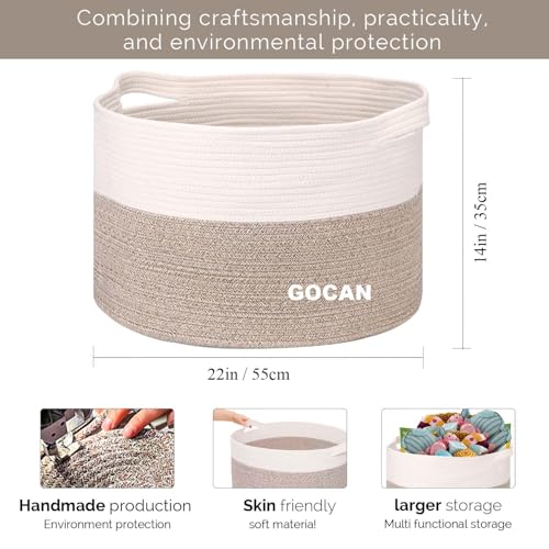GOCAN Extra Large Laundry Basket toy storage 22"X22"X14" blanket basket Cotton Rope Woven Baskets with Handles for Living Room (Brown/Beige) XXXL - Image 3