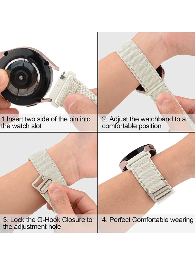 20mm Stretch Nylon Metal Alpine Loop Woven Strap For Samsung Active 2 44mm / Galaxy Watch 3 41mm-With Titanium G Hook  White - Image 3