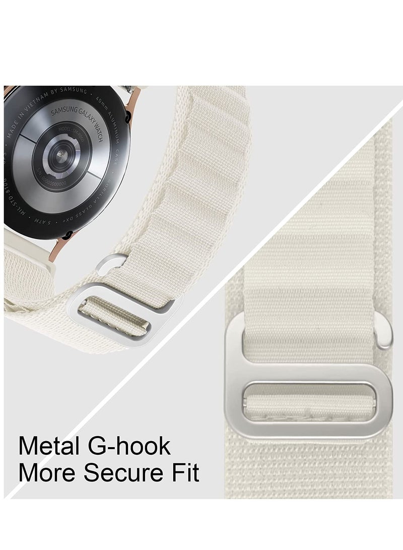 20mm Stretch Nylon Metal Alpine Loop Woven Strap For Samsung Active 2 44mm / Galaxy Watch 3 41mm-With Titanium G Hook  White - Image 4