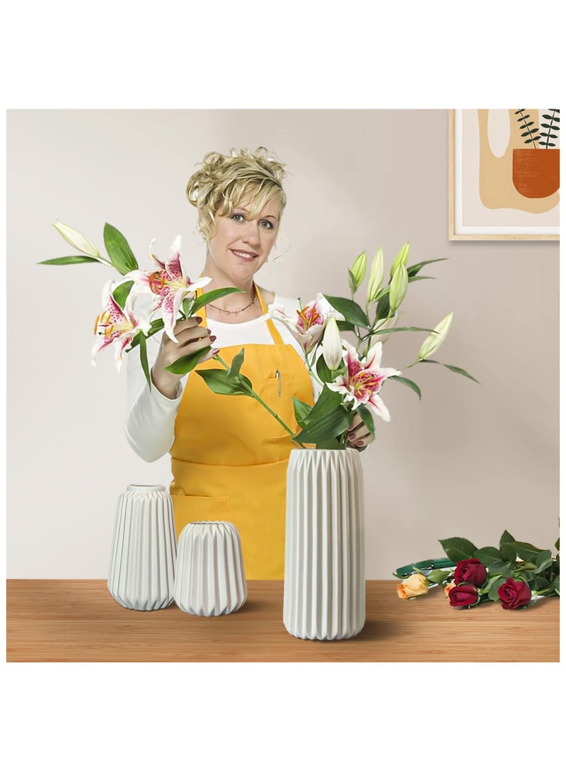 Set of 3 White Ceramic Vase Boho for Modern Home Decor, Nordic Minimalism Decor Office Entryway Living Room Centerpiece Table Decorations Vases
