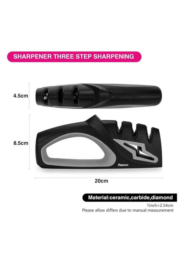 Fissman  4-in-1 Knife Sharpener, 3-Stage Manual Knife Sharpener and Scissors Sharpener — Ceramic Rods, Carbide Rods, Diamond Coated Rods  | Best Price UAE