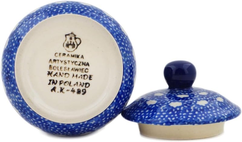 Polmedia Polish Pottery Authentic Polish Pottery Sugar Bowl 5 oz in Blue Horizons Design Handmade in Bolesawiec Poland by Ceramika Artystyczna  Certificate of Authenticity  - Image 4