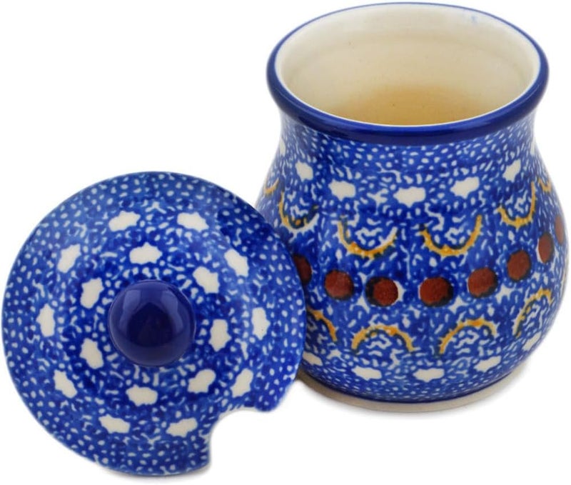 Polmedia Polish Pottery Authentic Polish Pottery Sugar Bowl 5 oz in Blue Horizons Design Handmade in Bolesawiec Poland by Ceramika Artystyczna  Certificate of Authenticity  - Image 3