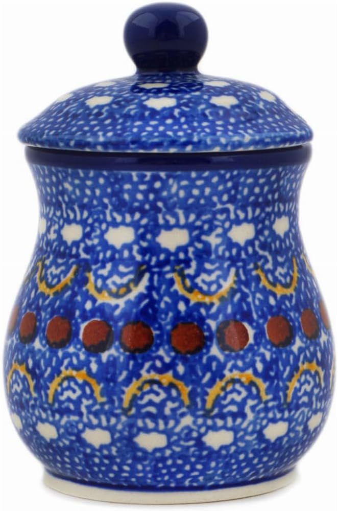 Polmedia Polish Pottery Authentic Polish Pottery Sugar Bowl 5 oz in Blue Horizons Design Handmade in Bolesawiec Poland by Ceramika Artystyczna  Certificate of Authenticity  - Image 2