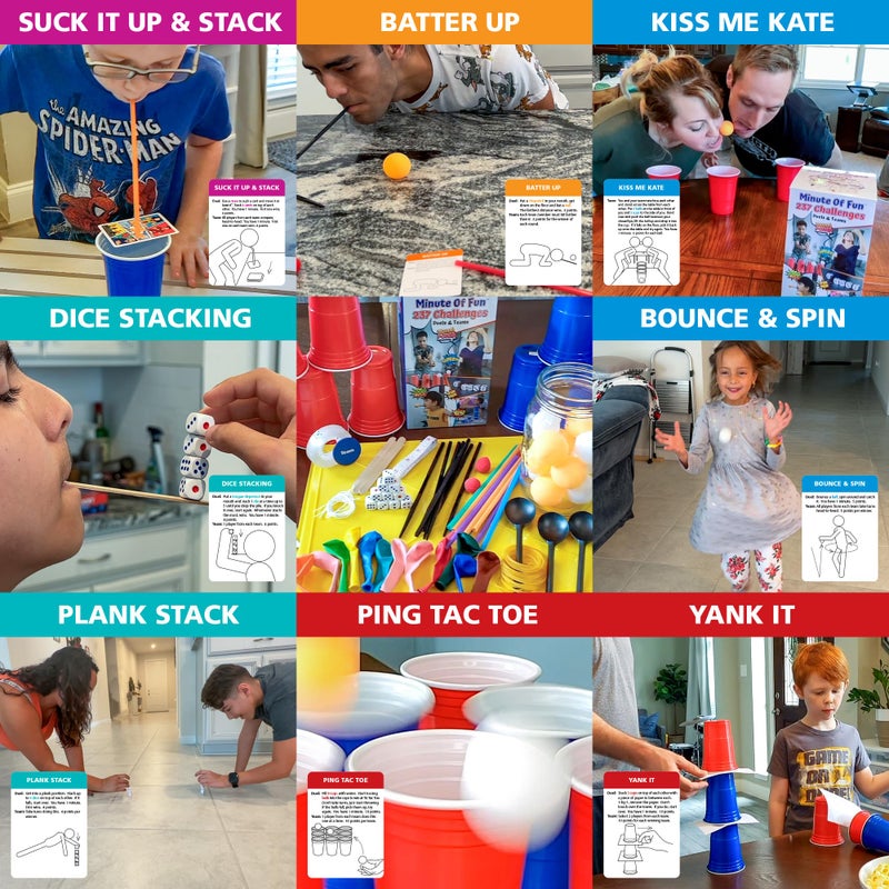 Funwares Original 237 Minute of Fun Games - Minute to Win It Family Party & Travel for Kids & Adults, 2-12 Players! Ready to Play Right Out of The Box! - Image 4